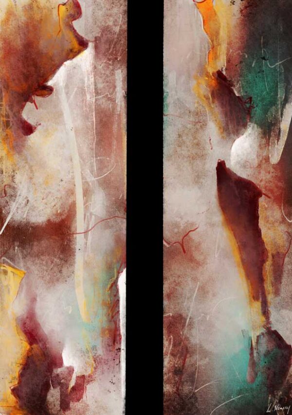 contemporary abstract digital painting Danse by Belgian painter Laëtitia Nemery. Canvas with red as the dominant tone