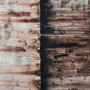 Shadow - abstract painting by Belgian artist Laetitia Nemery. Painting on canvas in beige and black tones. strong contrasts and textural effects. Artwork from online art gallery.
