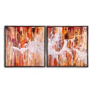 Overgang, Abstract tweeluik 2x 80x80 cm. Origineel schilderij op linnen doek. Belgisch kunstenaar brussel laetitia Nemery